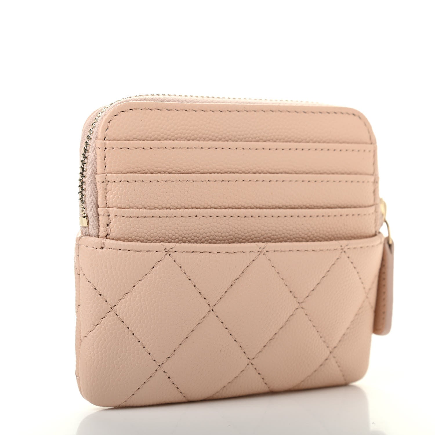 Chanel Caviar Quilted Zip Card Holder Wallet Light Beige 3 of 8