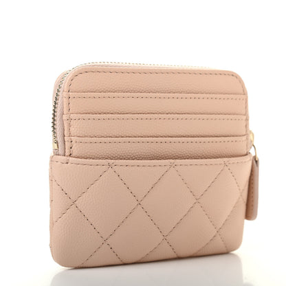 Chanel Caviar Quilted Zip Card Holder Wallet Light Beige 3 of 8