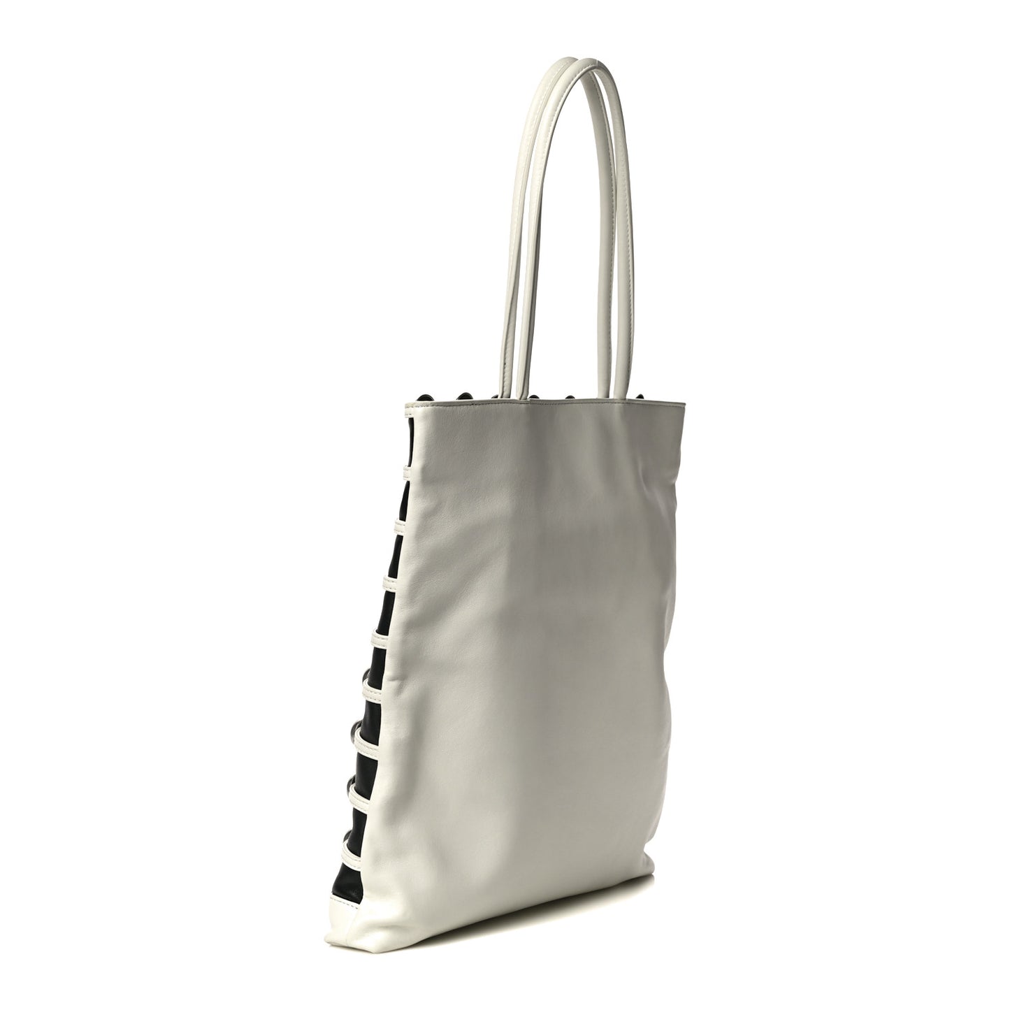 Calfskin Dome Stud Cage Shopper Tote White Black