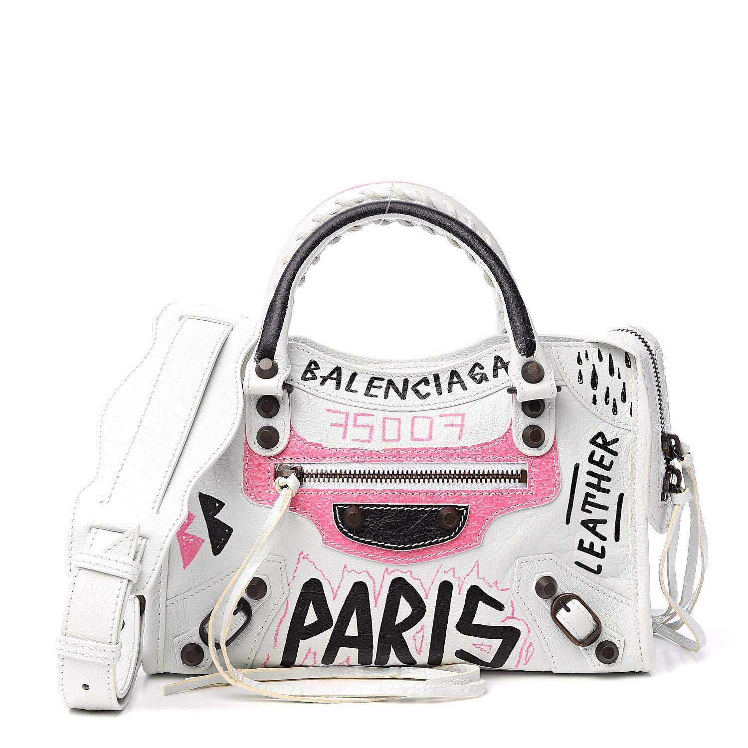 Balenciaga Agneau Graffiti All Over Classic Hardware Mini City White Multicolor 1 of 10