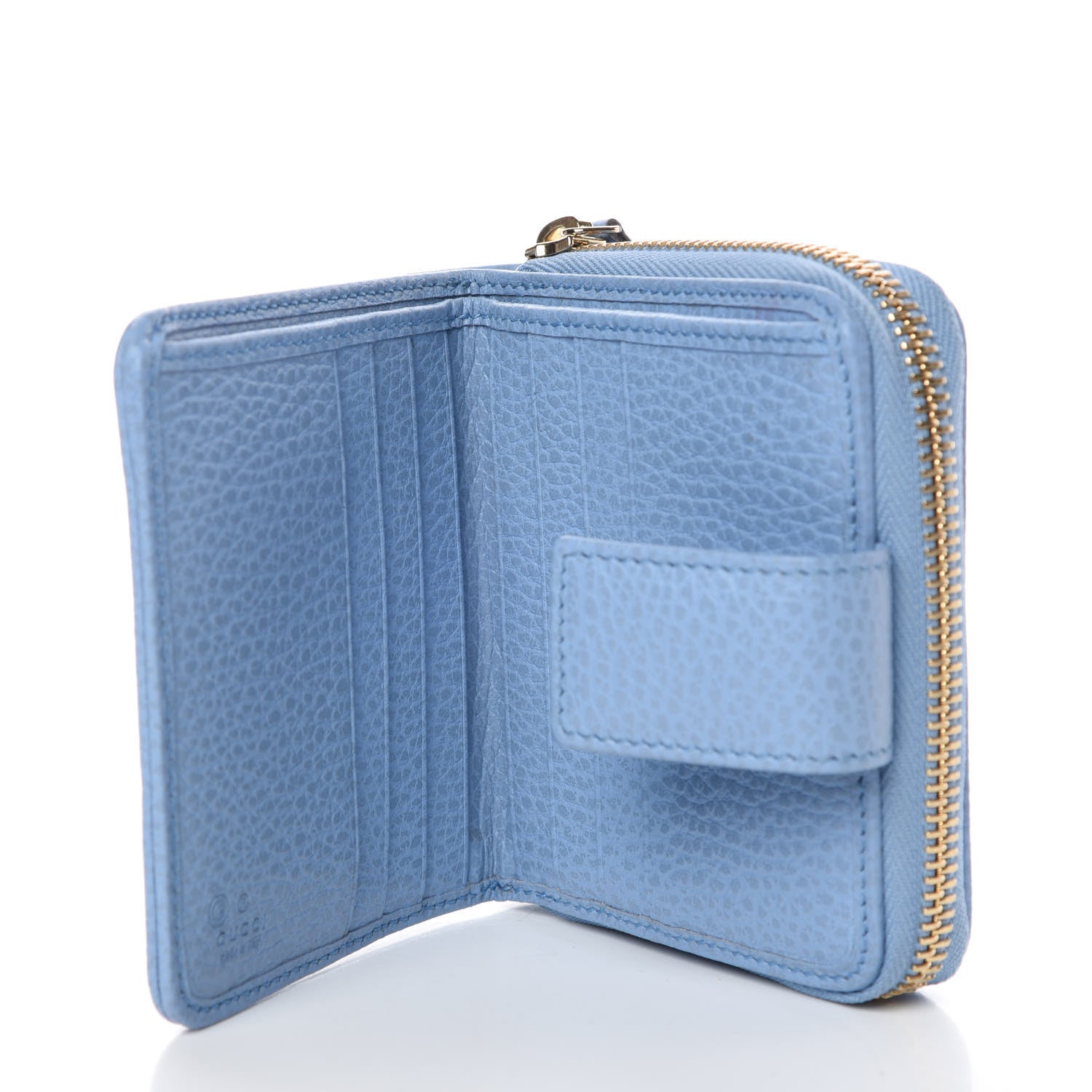 Gucci Monogram Dollar Calfskin Zip Around French Flap Wallet Beige Ebony Mineral Blue 5 of 8
