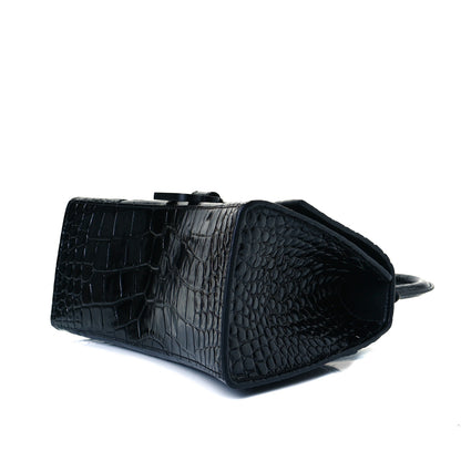 Balenciaga Shiny Calfskin Monochrome Crocodile Embossed Small Hourglass Top Handle Bag Black 5 of 8