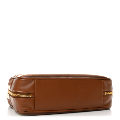 Miu Miu Canvas Calfskin Striped Large Beau Top Handle Bag Cacao Naturale 4 of 9