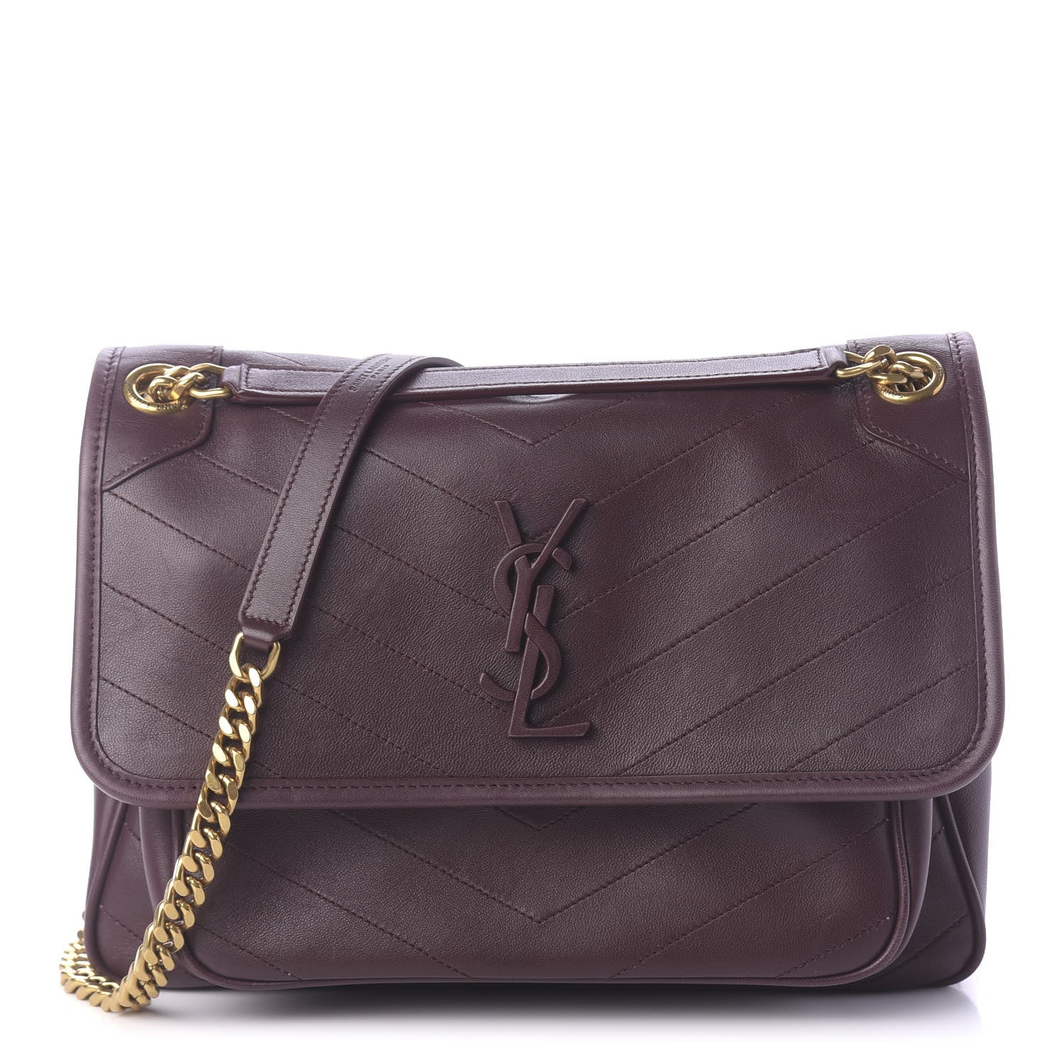 Saint Laurent Lambskin Matelasse Monogram Medium Niki Chain Satchel Burgundy 1 of 12