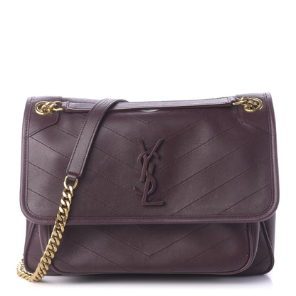 Saint Laurent Lambskin Matelasse Monogram Medium Niki Chain Satchel Burgundy 1 of 12