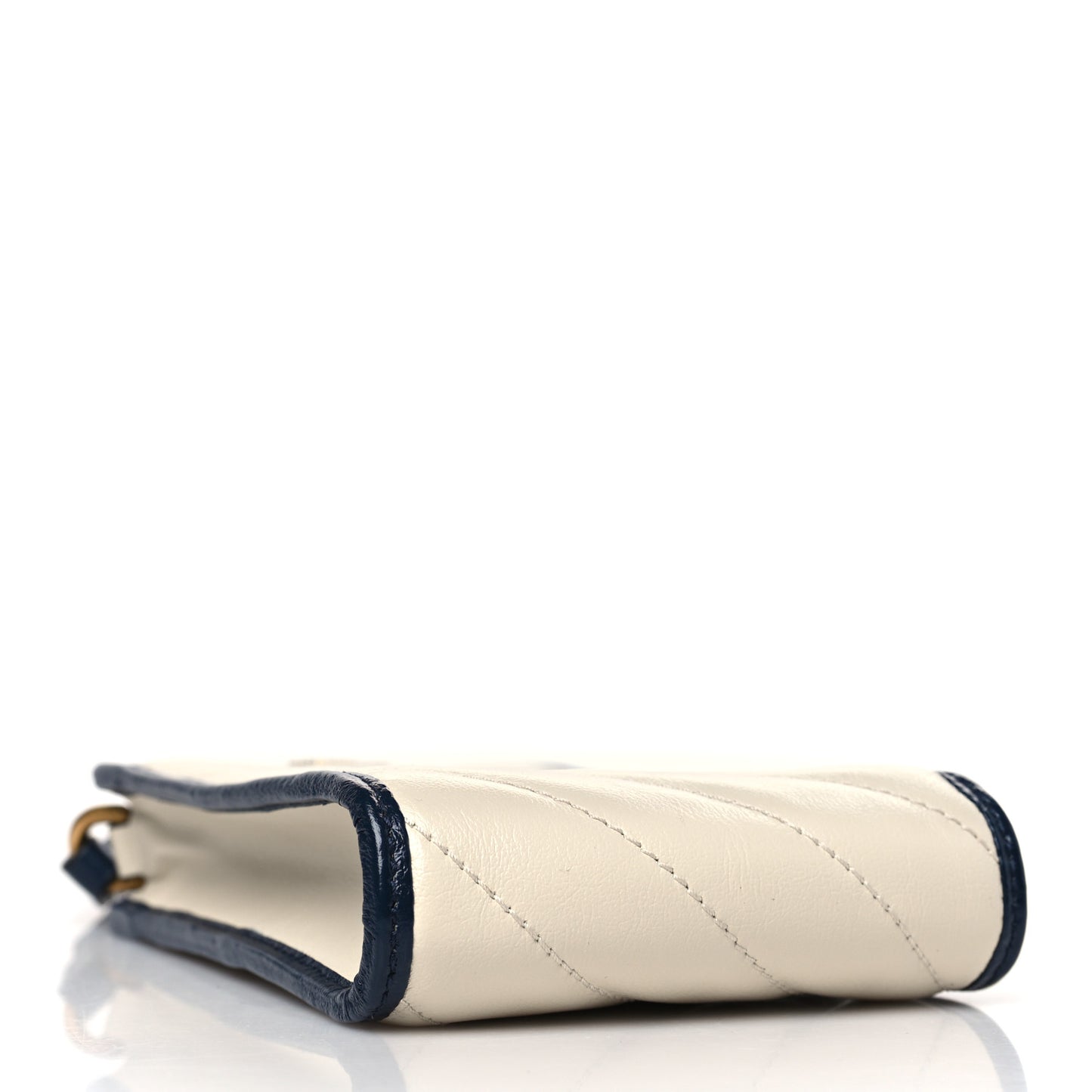 Vintage Effect Calfskin Matelasse Diagonal Torchon GG Marmont Phone Crossbody Bag Mystic White Blue Agata