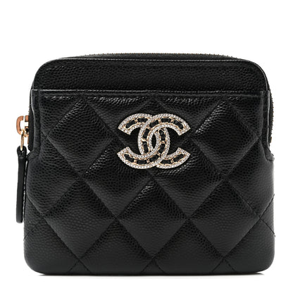 Chanel Caviar Quilted Crystal Zip Card Holder Wallet Black 1 of 7