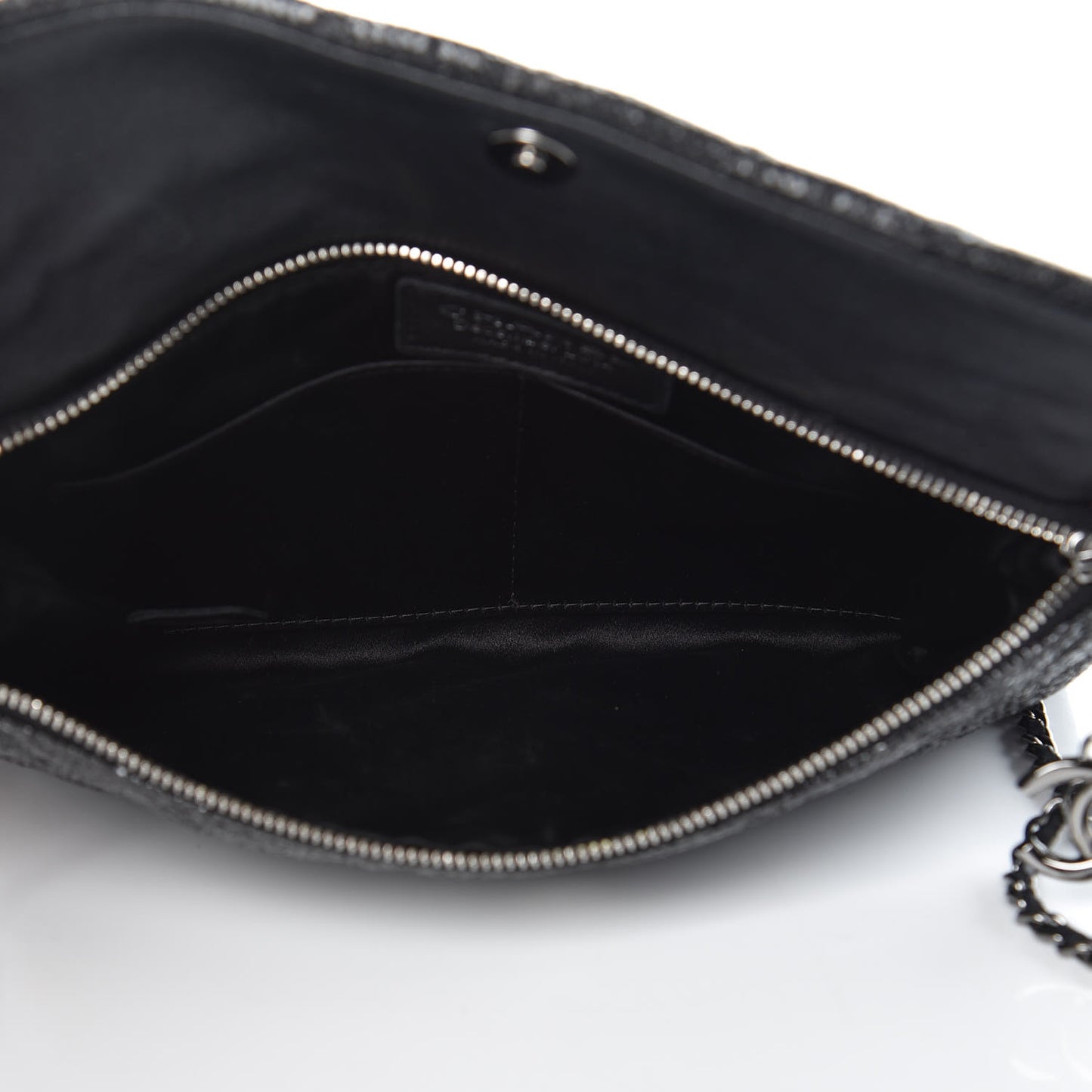 Iridescent Vinyl Quilted Clutch With Chain Black