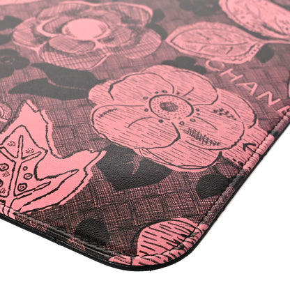 Chanel Coated Canvas Lambskin Quilted Large Camellia Cosmetic Case Pink Black 10 of 10