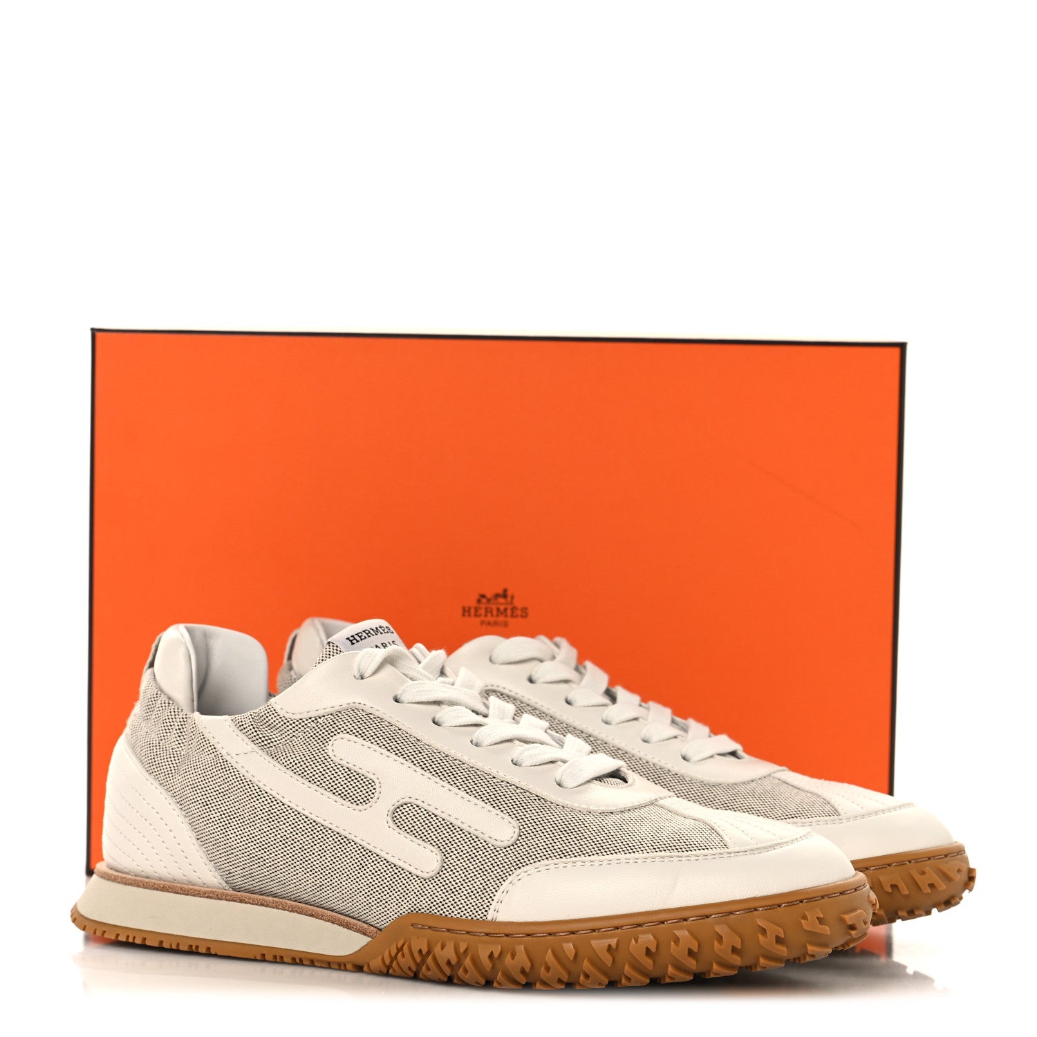 Hermes H Canvas Nappa Jet Sneakers 38.5 White Prunoir 9 of 9