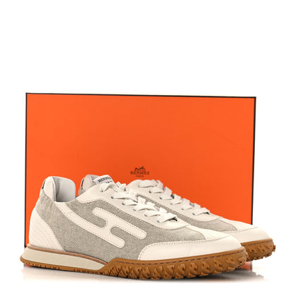 Hermes H Canvas Nappa Jet Sneakers 38.5 White Prunoir 9 of 9