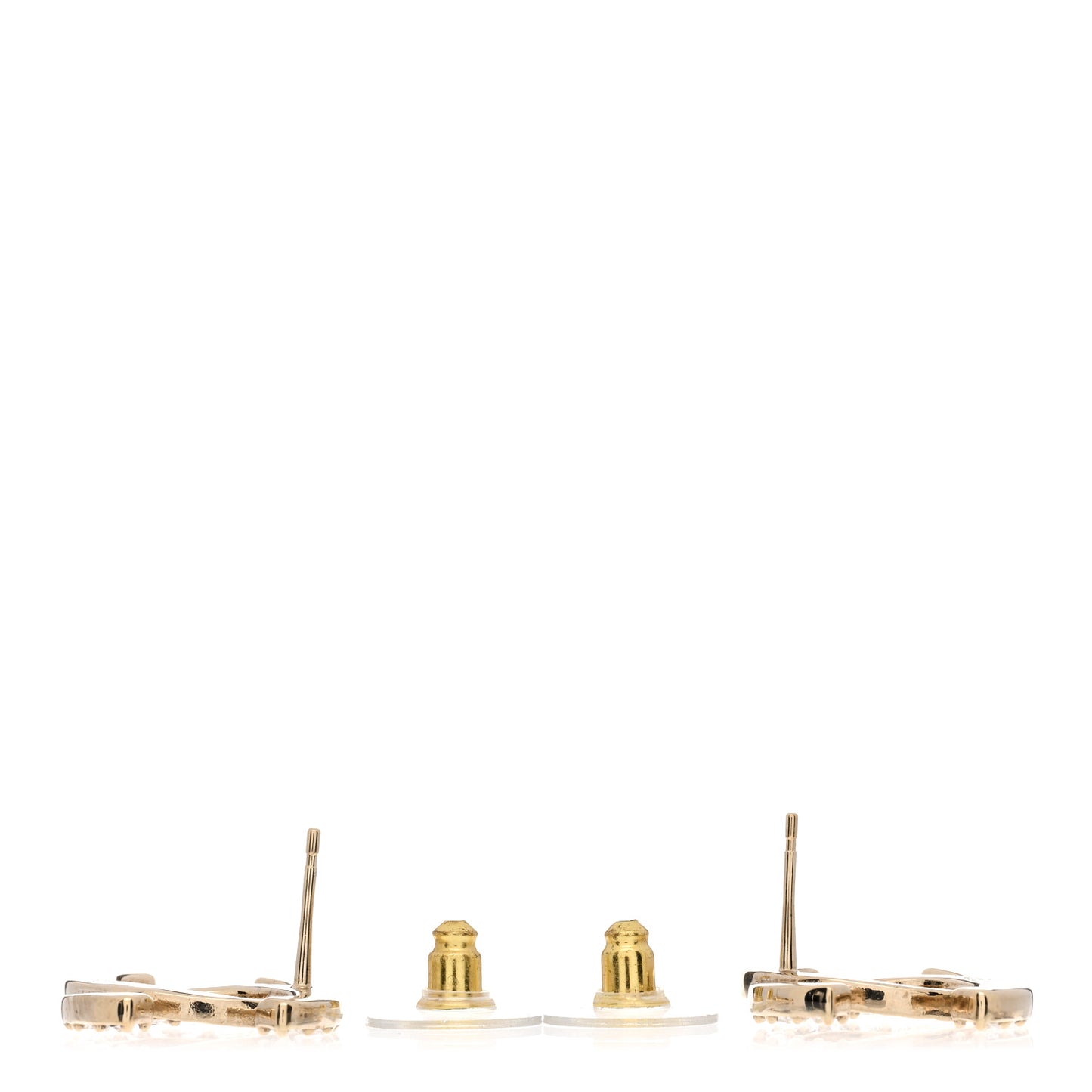 Textured Metal Crystal CC Earrings Gold