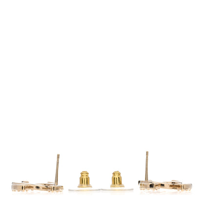 Chanel Textured Metal Crystal CC Earrings Gold 3 of 4