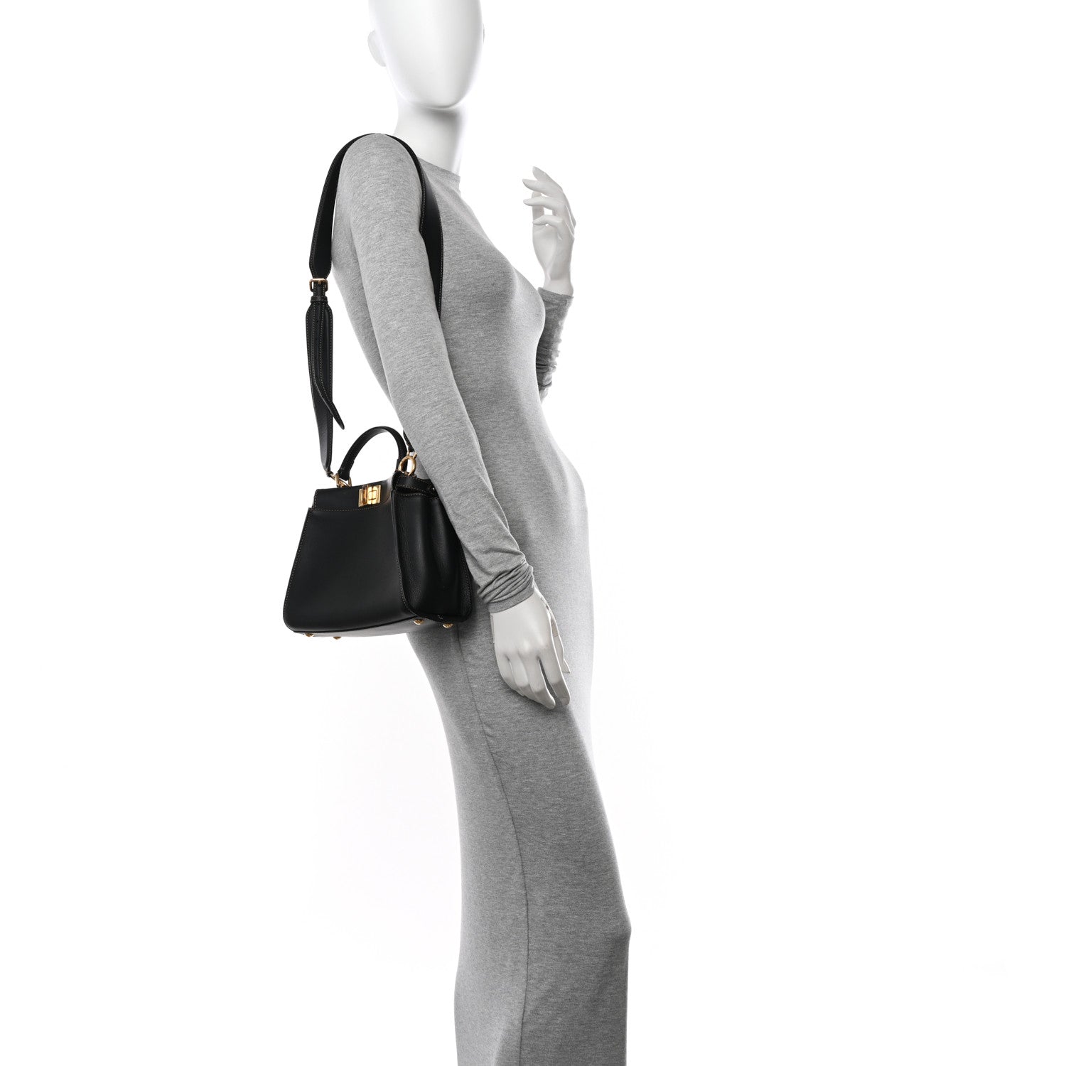Fendi Vitello King Canvas Chinese New Year Tiger Embroidered Mini Peekaboo Iconic Satchel Black Dark Yellow 2 of 10
