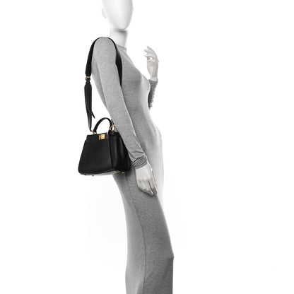 Fendi Vitello King Canvas Chinese New Year Tiger Embroidered Mini Peekaboo Iconic Satchel Black Dark Yellow 2 of 10