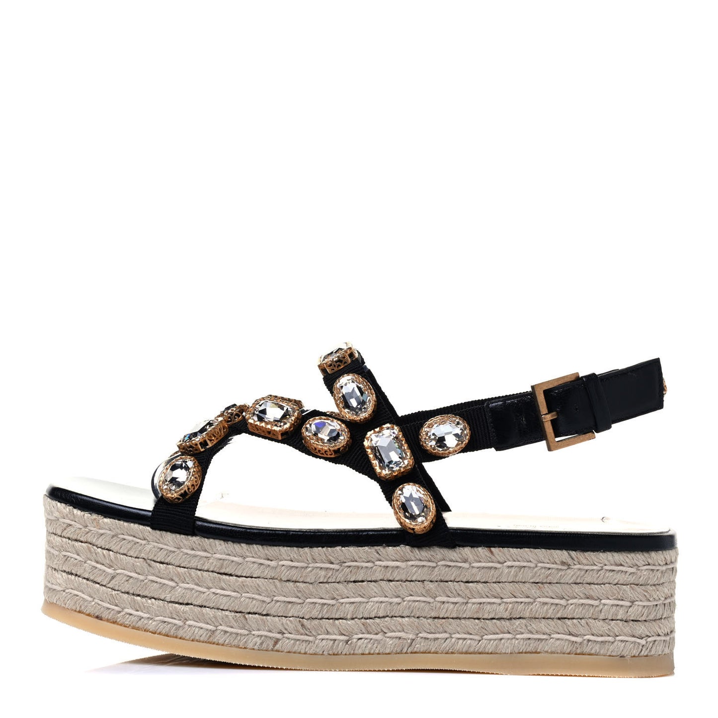 Grosgrain Crystal Perta Espadrille Platform Sandals 37 Black