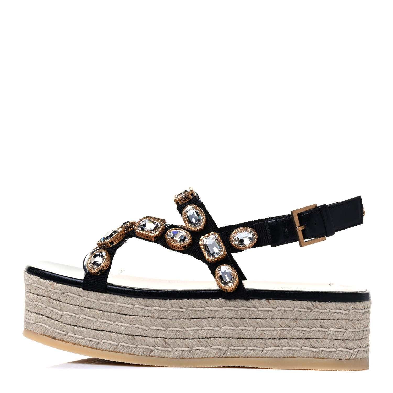 Gucci Grosgrain Crystal Perta Espadrille Platform Sandals 37 Black 2 of 8