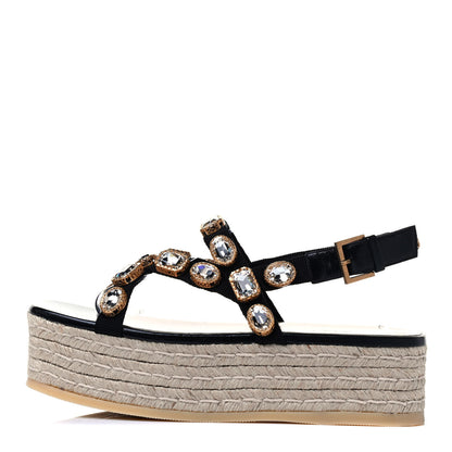 Gucci Grosgrain Crystal Perta Espadrille Platform Sandals 37 Black 2 of 8