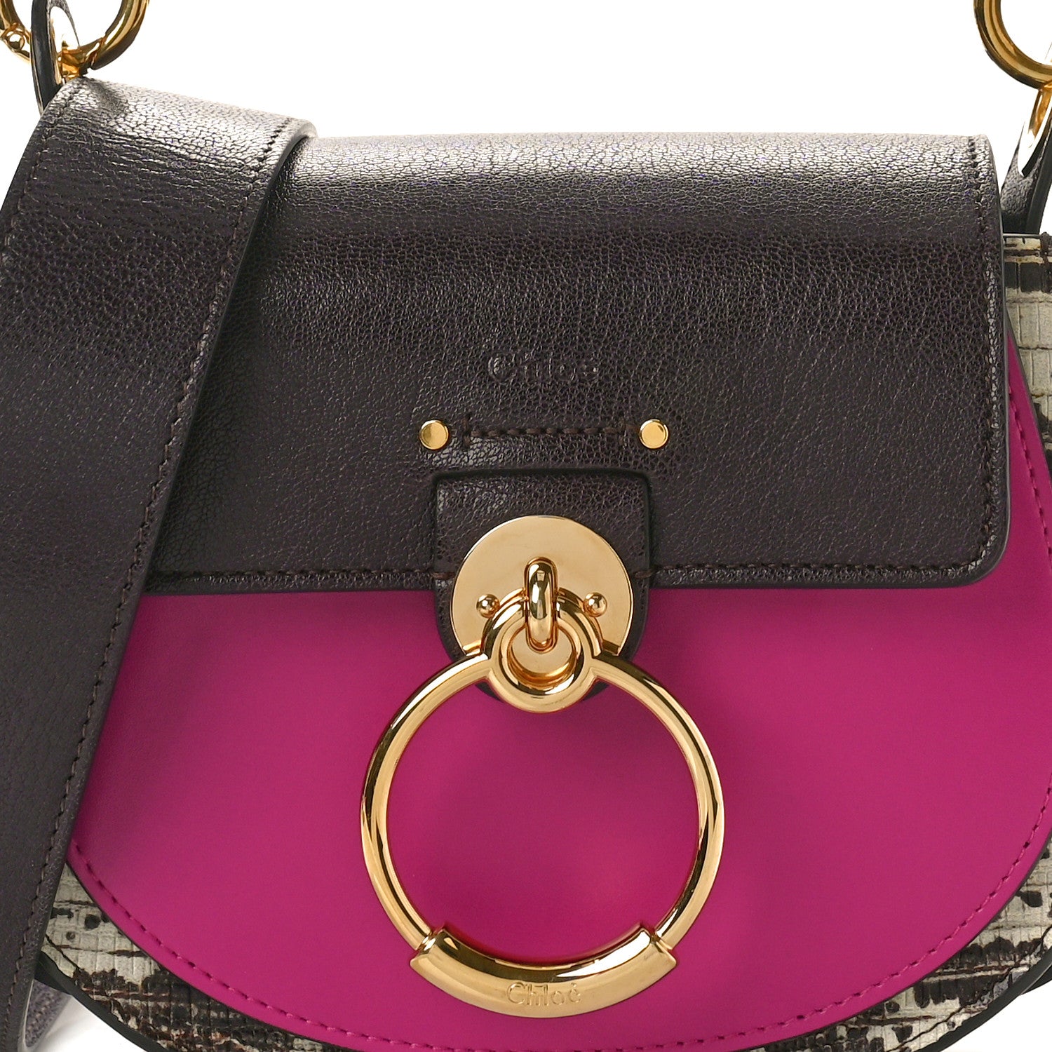 Chloe Calfskin Lizard Embossed Small Tess Bag Black Raisin 7 of 9