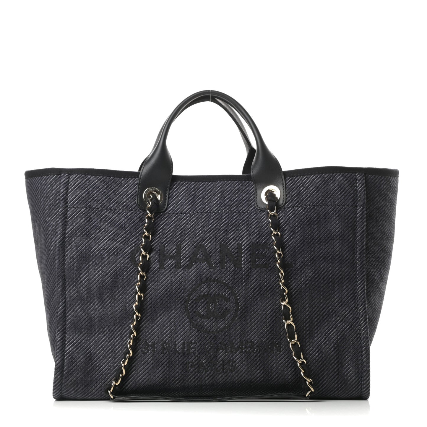 Mixed Fibers Calfskin Medium Deauville Tote Black