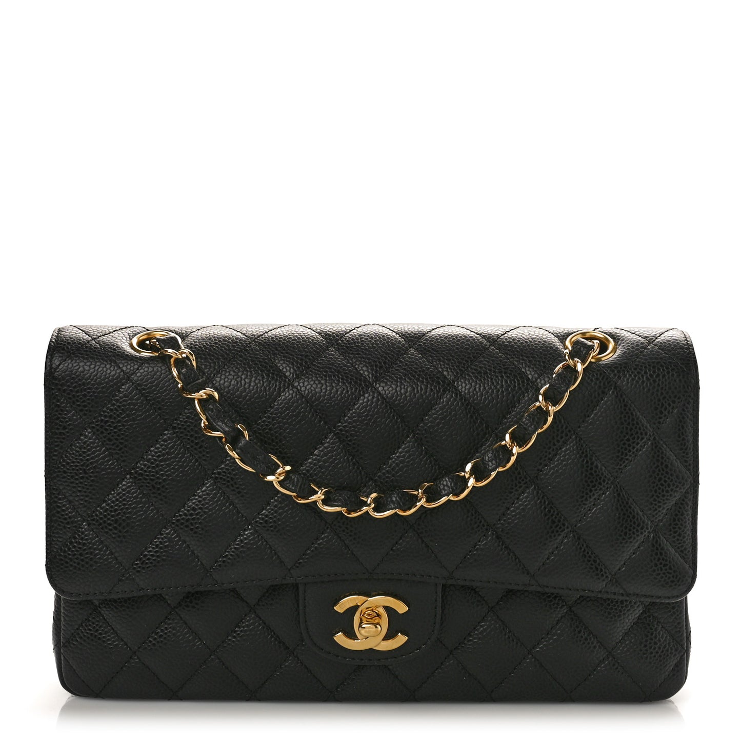 Caviar Quilted Medium Double Flap Black