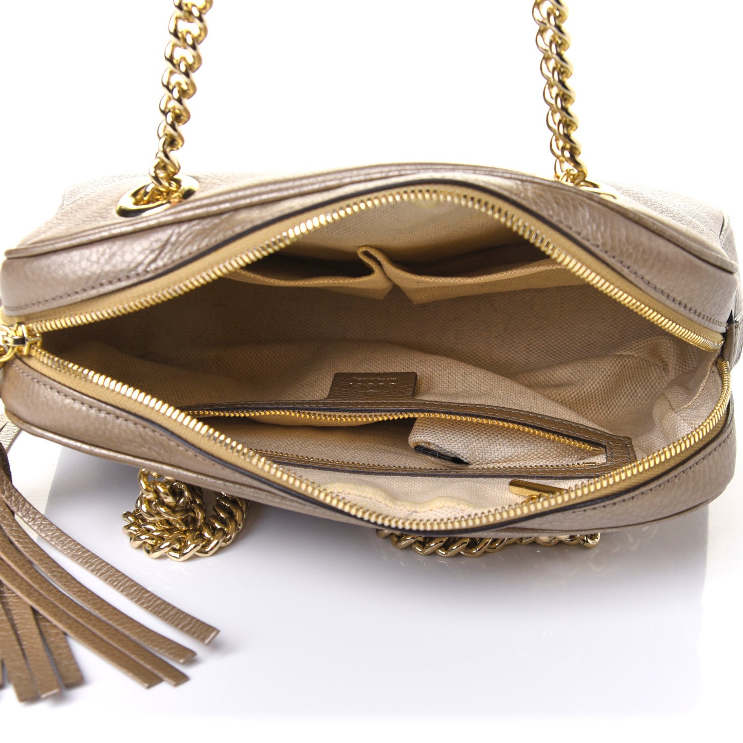 Metallic Pebbled Calfskin Small Soho Bowler Golden Beige