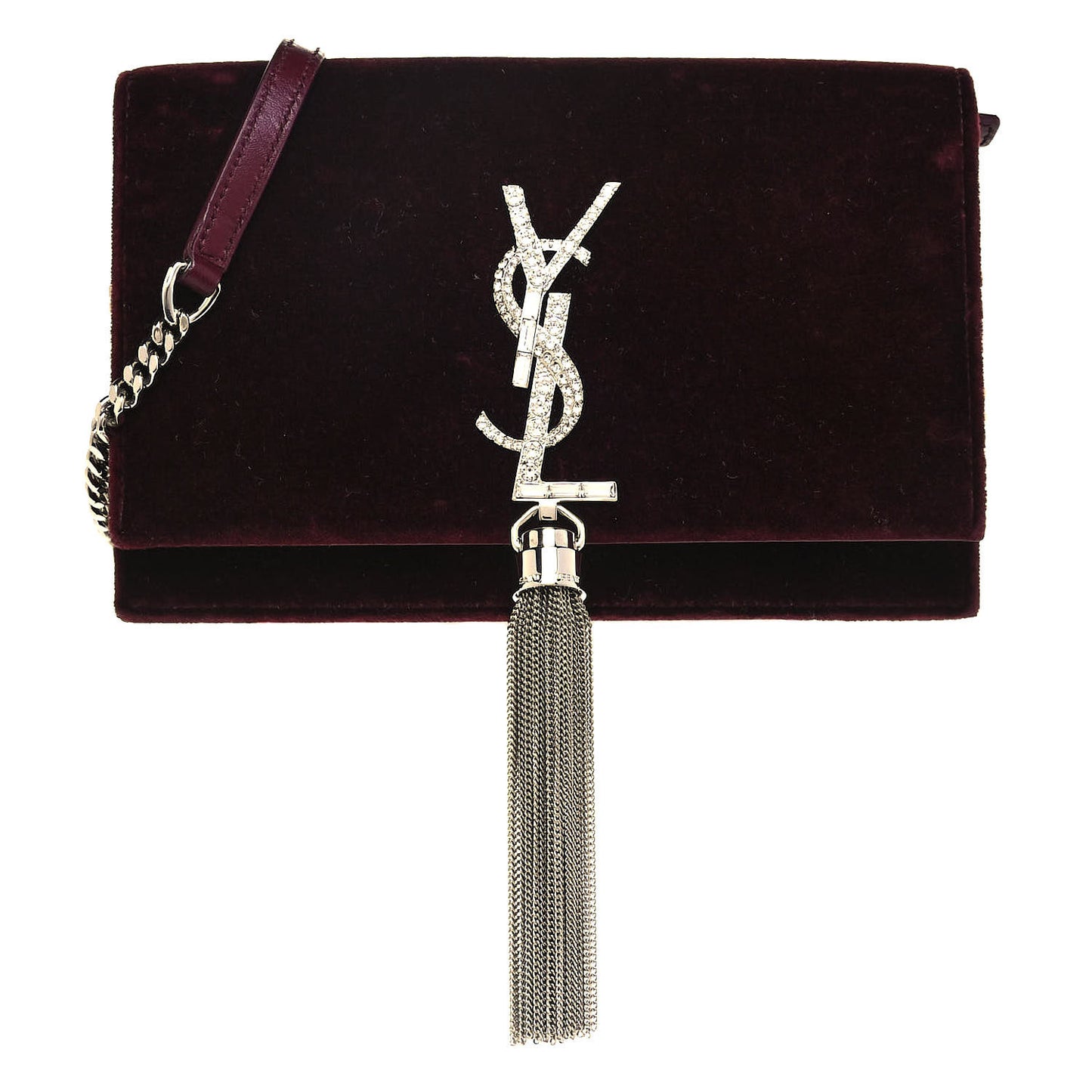 Velvet Crystal Monogram Kate Tassel Shoulder Bag Rouge Legion