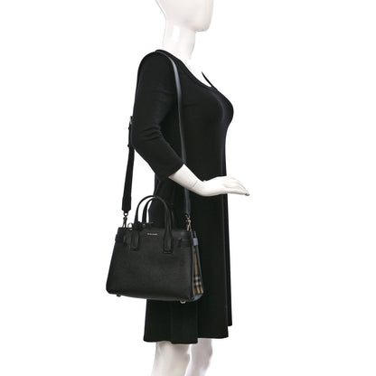 Burberry Grainy Calfskin House Check Small Banner Tote Black 2 of 11