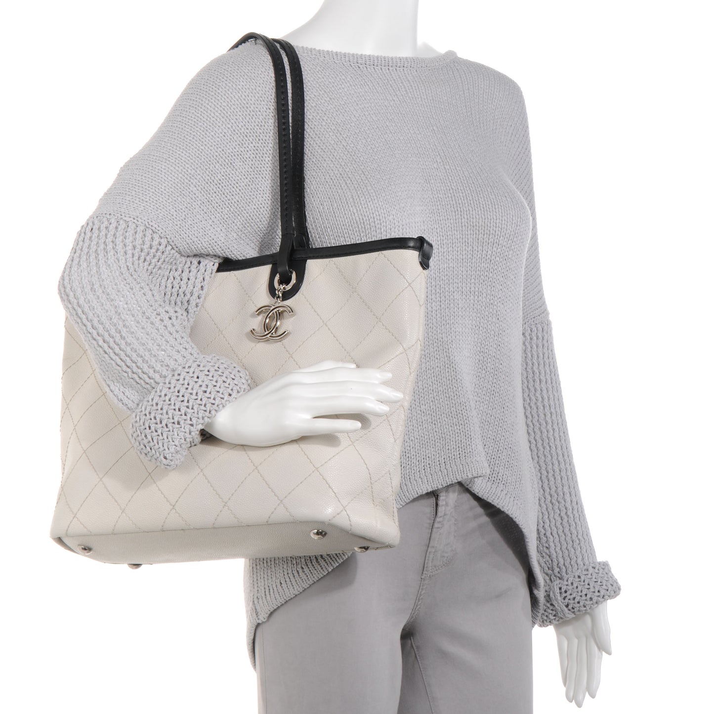 Grained Calfskin Shopping Fever Tote White