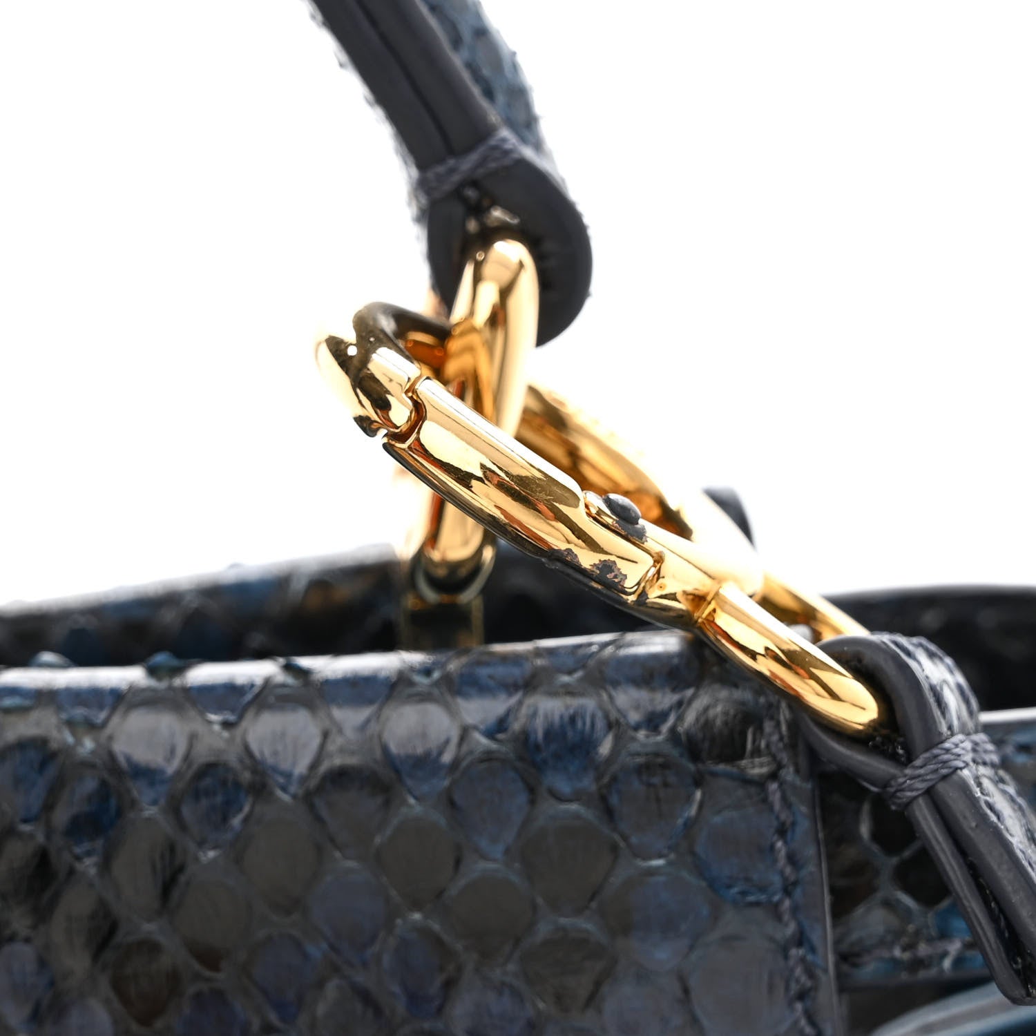 Fendi Python Shiny Nappa Mini Peekaboo Iconic Satchel Blue Jeans 13 of 14