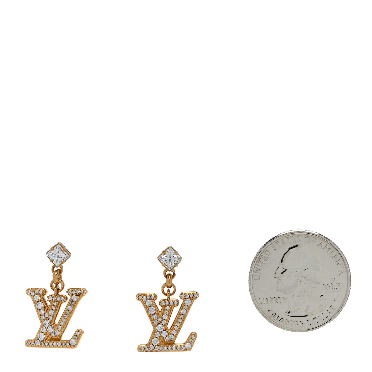 Louis Vuitton Crystal Lady LV Earrings Gold 2 of 5
