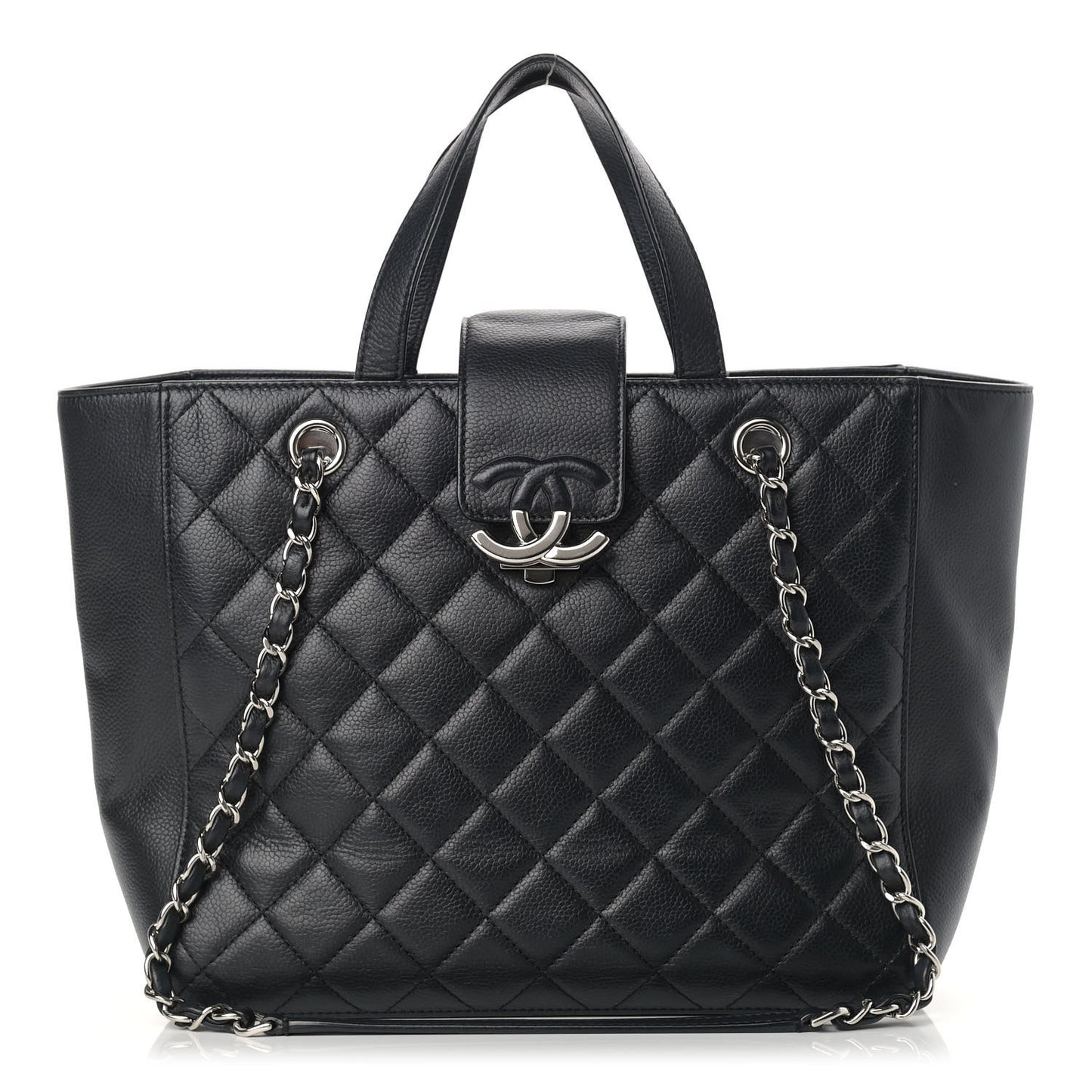 Caviar Quilted Small CC Box Shopping Tote Black
