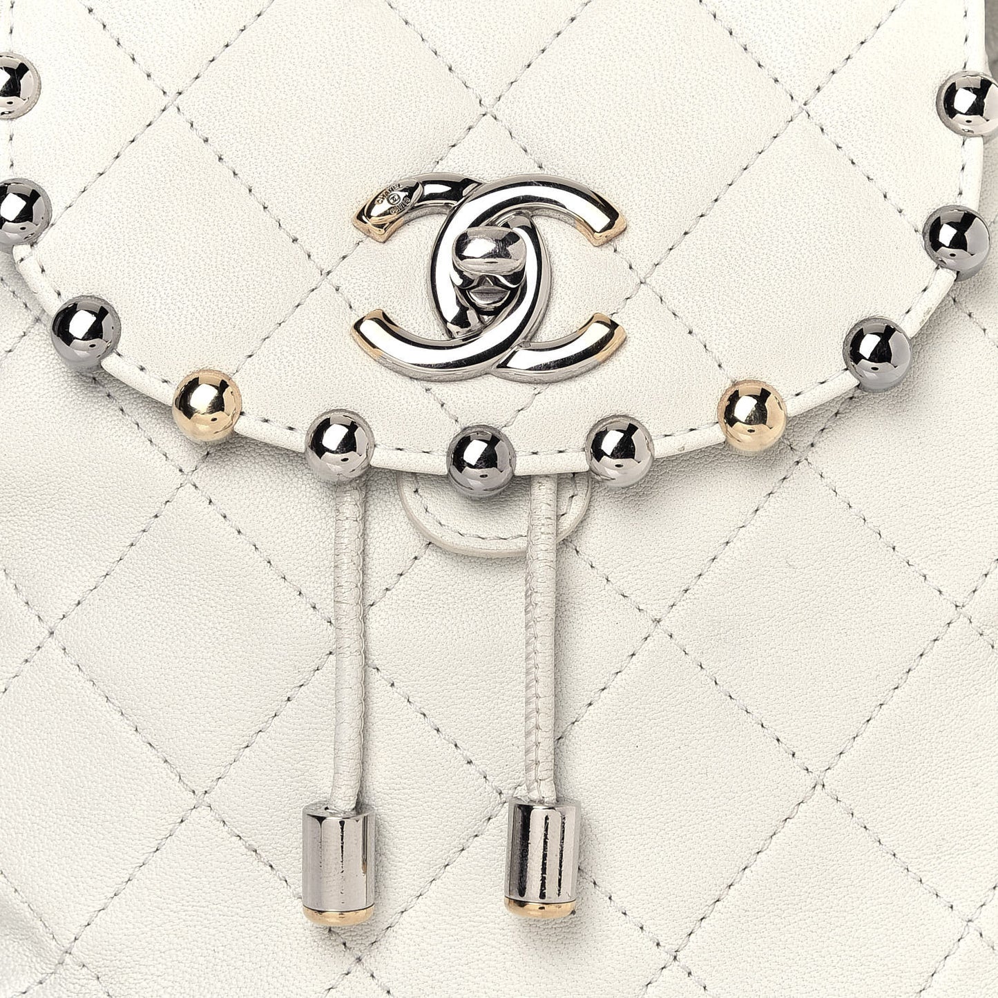 Lambskin Quilted Metallic Bubble Backpack White