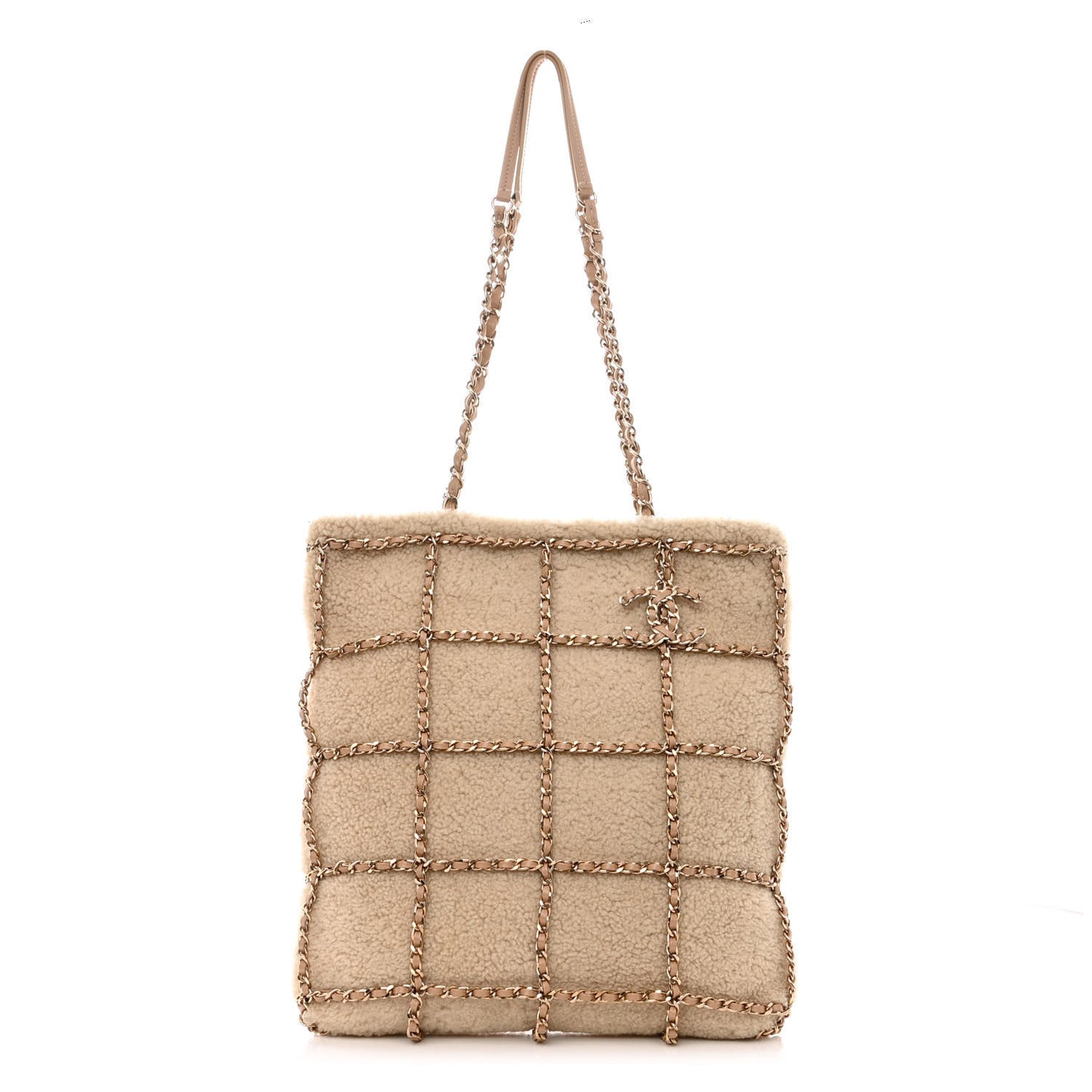 Shearling Small Shopping Chain Bag Beige