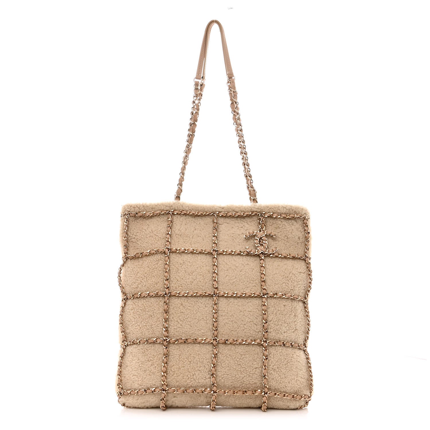 Chanel Shearling Small Shopping Chain Bag Beige 1 of 10