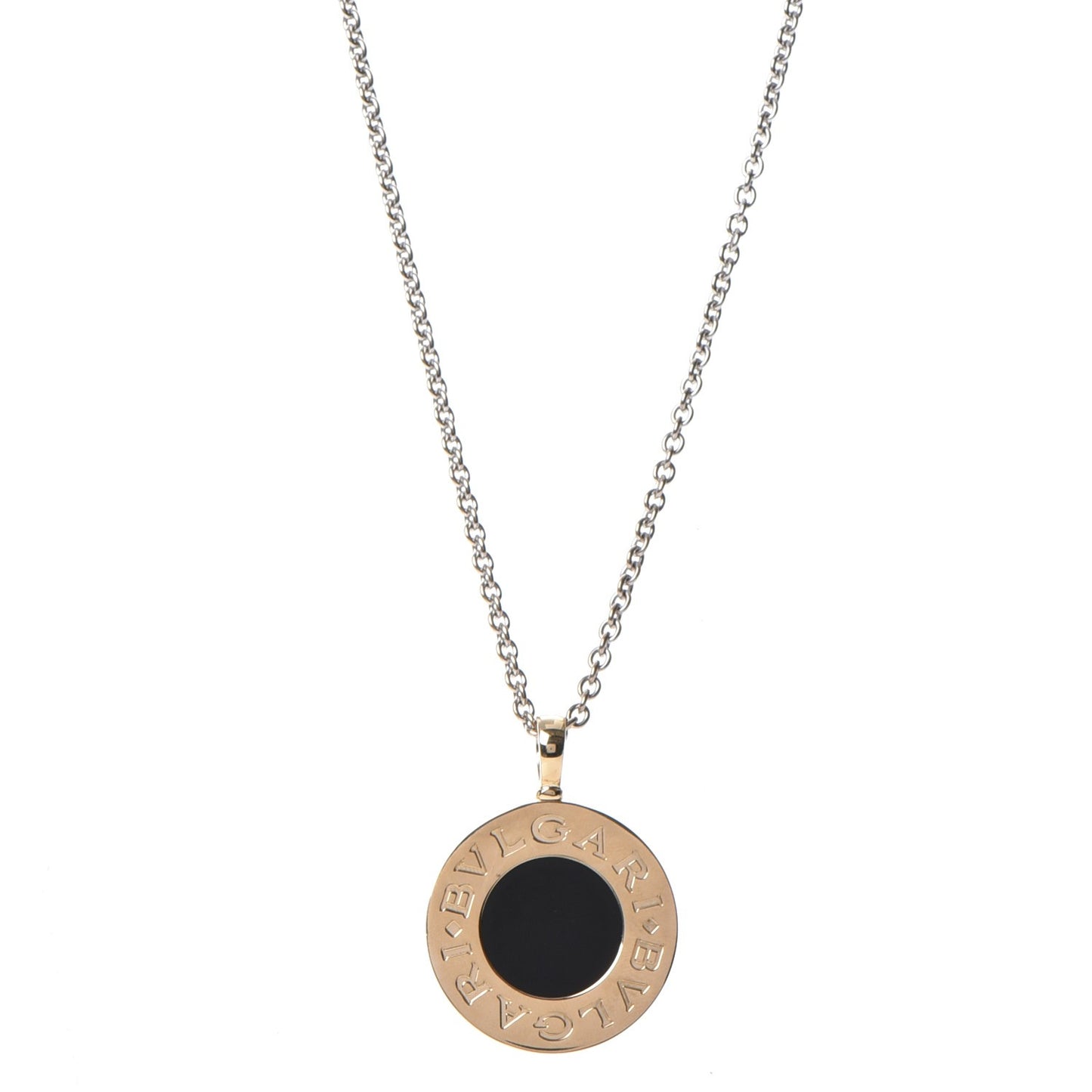 Stainless Steel 18K Yellow Gold Black Onyx Pendant Necklace