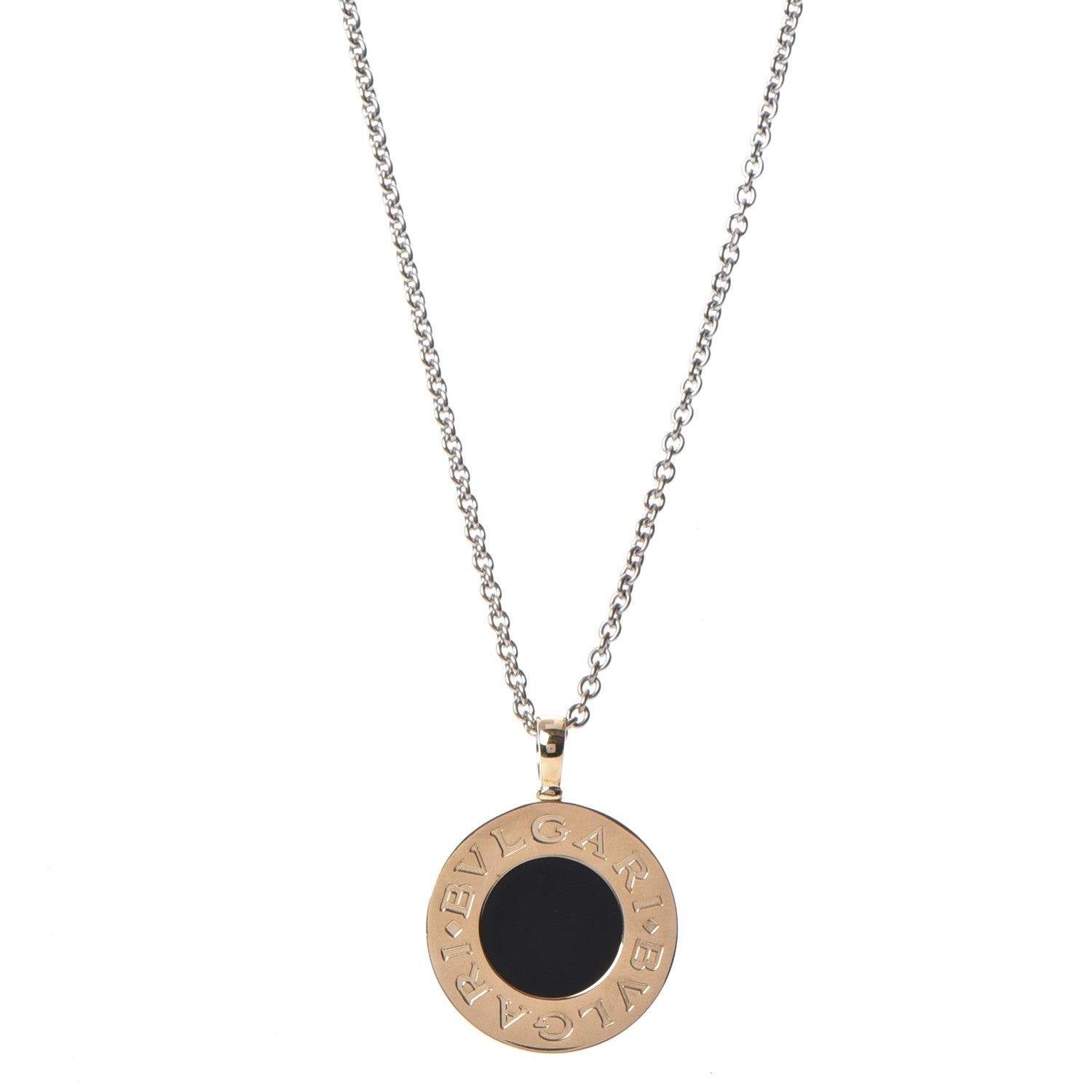 Bulgari Stainless Steel 18K Yellow Gold Black Onyx Pendant Necklace 1 of 9