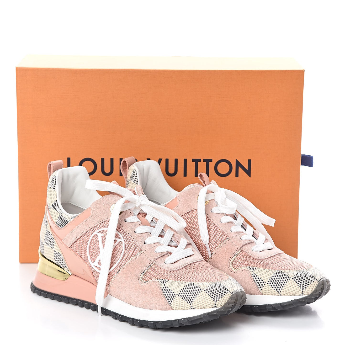Suede Damier Azur Run Away Sneakers 35 Pink