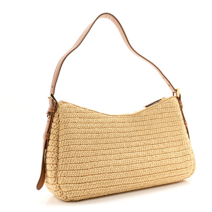 Prada Yarn Raffia Effect Crochet Large Aimée Shoulder Bag Natural 3 of 11