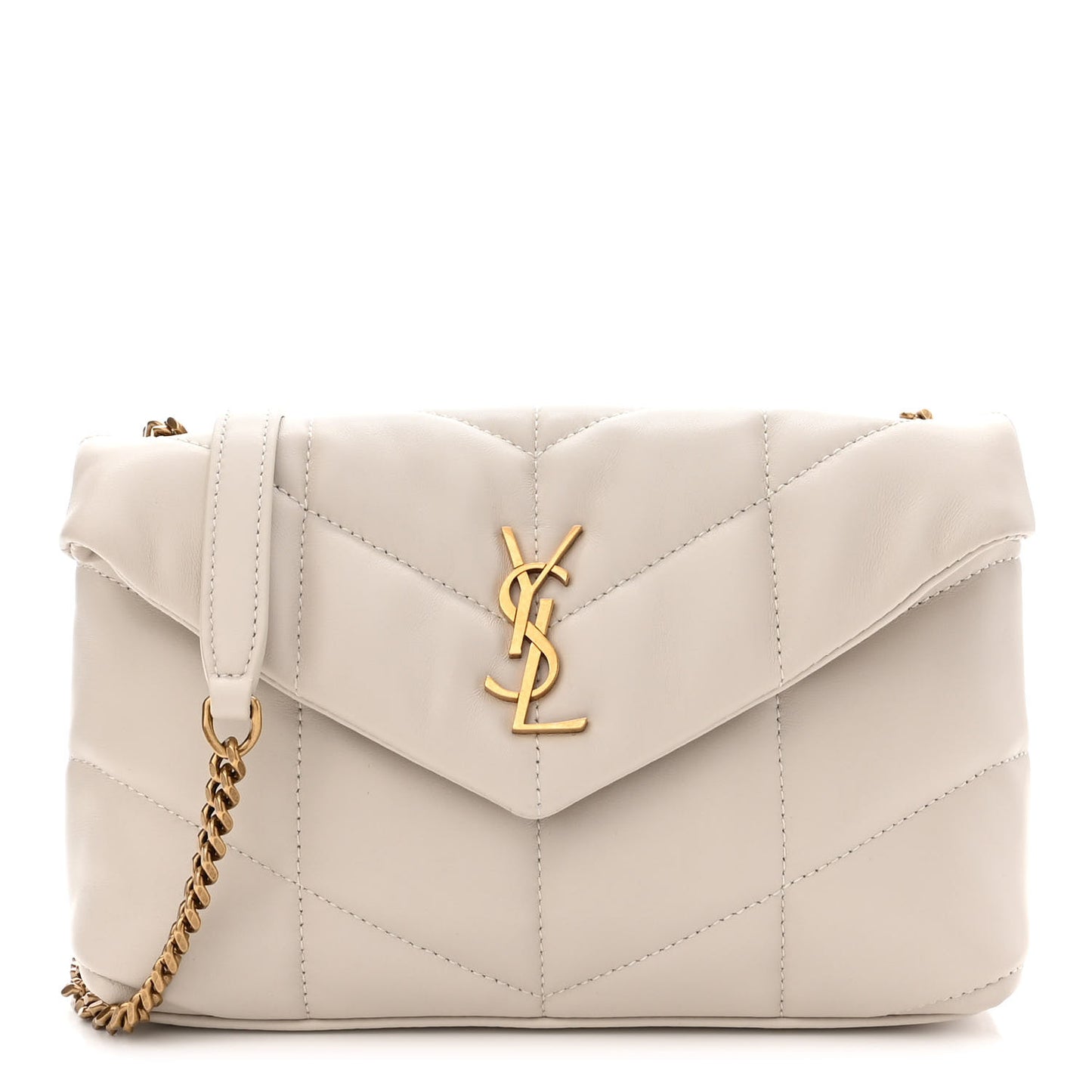 Lambskin Quilted Toy Loulou Puffer Monogram Chain Satchel Blanc Vintage