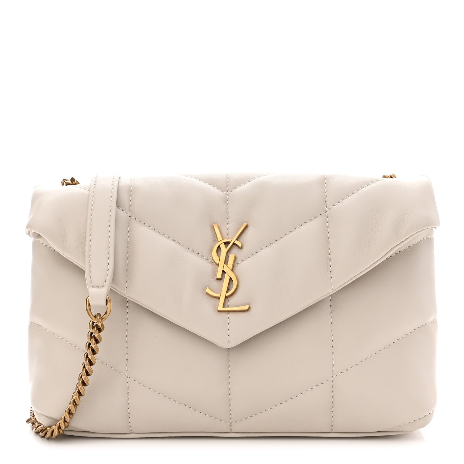 Saint Laurent Lambskin Quilted Toy Loulou Puffer Monogram Chain Satchel Blanc Vintage 1 of 11
