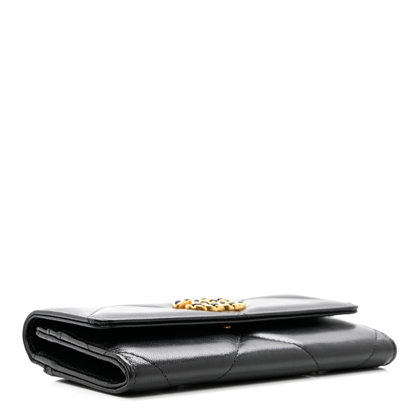 Lambskin Quilted Chanel 19 Flap Wallet Black