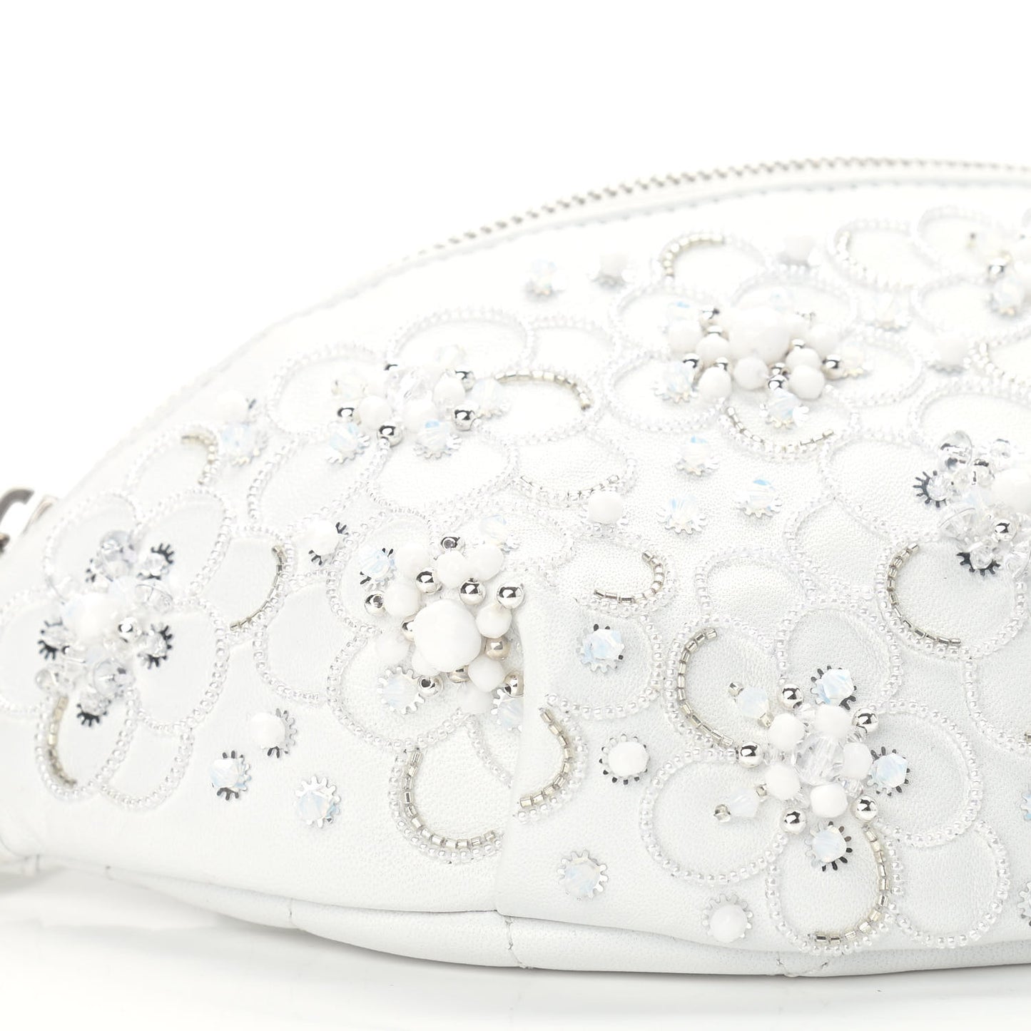 Calfskin Crystal Beads Embellished Belt Bag White