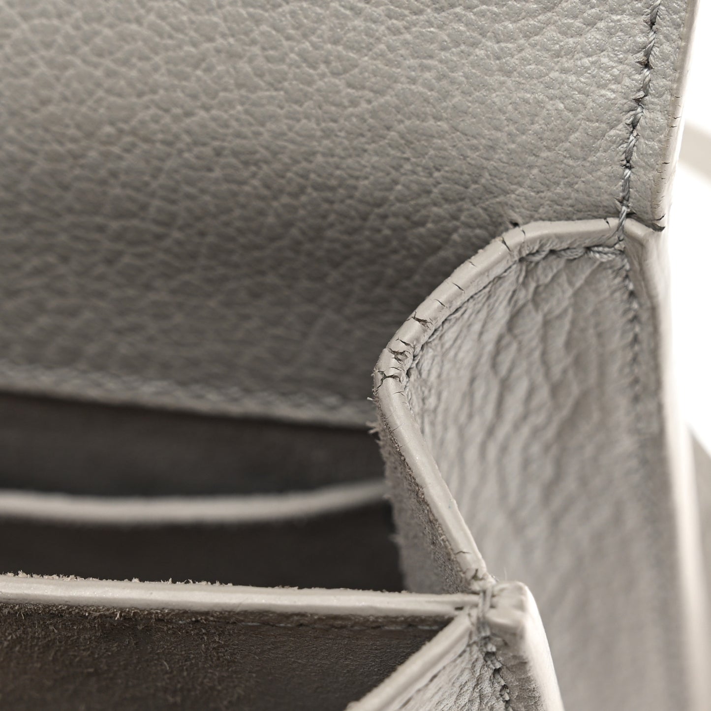 Grained Calfskin Medium Monogram Sunset Satchel Light Grey