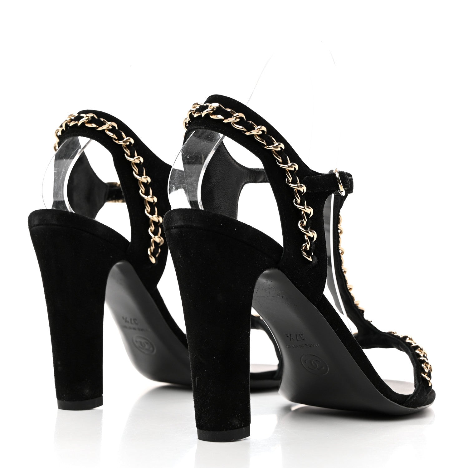 Chanel Suede CC Chain Sandals 37.5 Black 4 of 7
