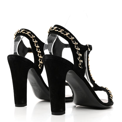 Chanel Suede CC Chain Sandals 37.5 Black 4 of 7