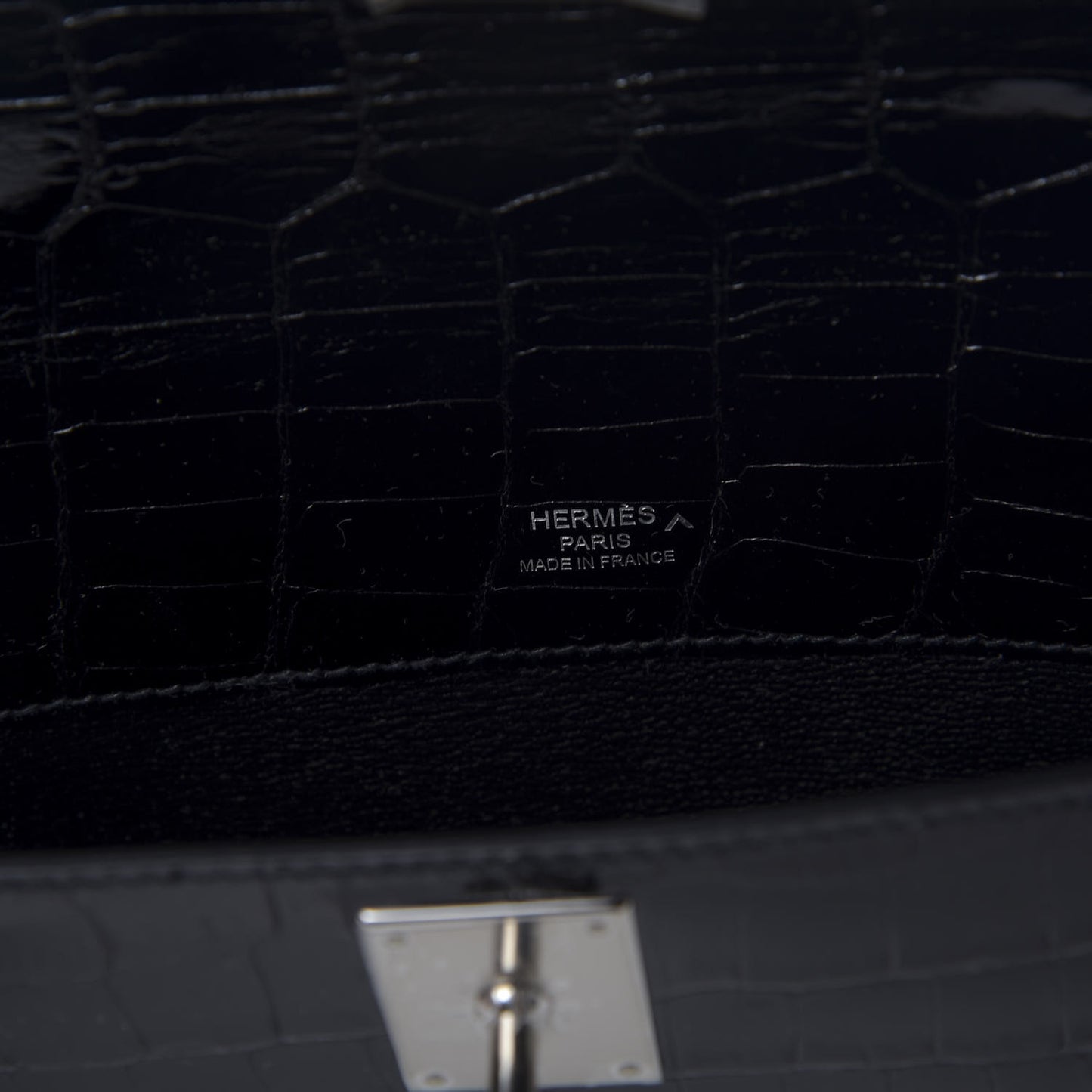 Shiny Porosus Crocodile Kelly Cut Pochette Black