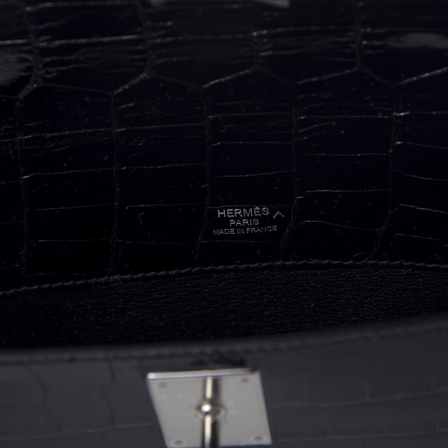 Hermes Shiny Porosus Crocodile Kelly Cut Pochette Black 8 of 11