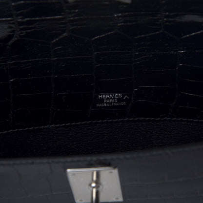 Hermes Shiny Porosus Crocodile Kelly Cut Pochette Black 8 of 11