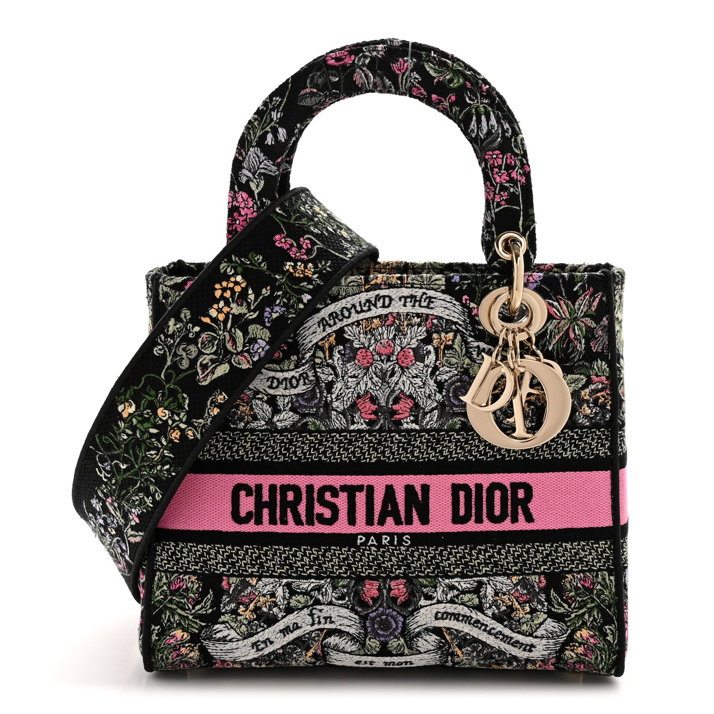 Canvas Around the World Embroidered Medium Lady D-Lite Black Pastel Pink
